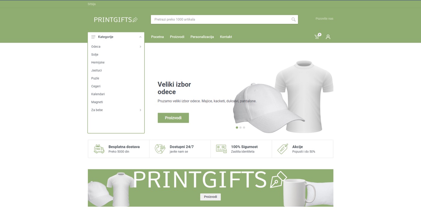 Snimak ekrana sajta Printgifts