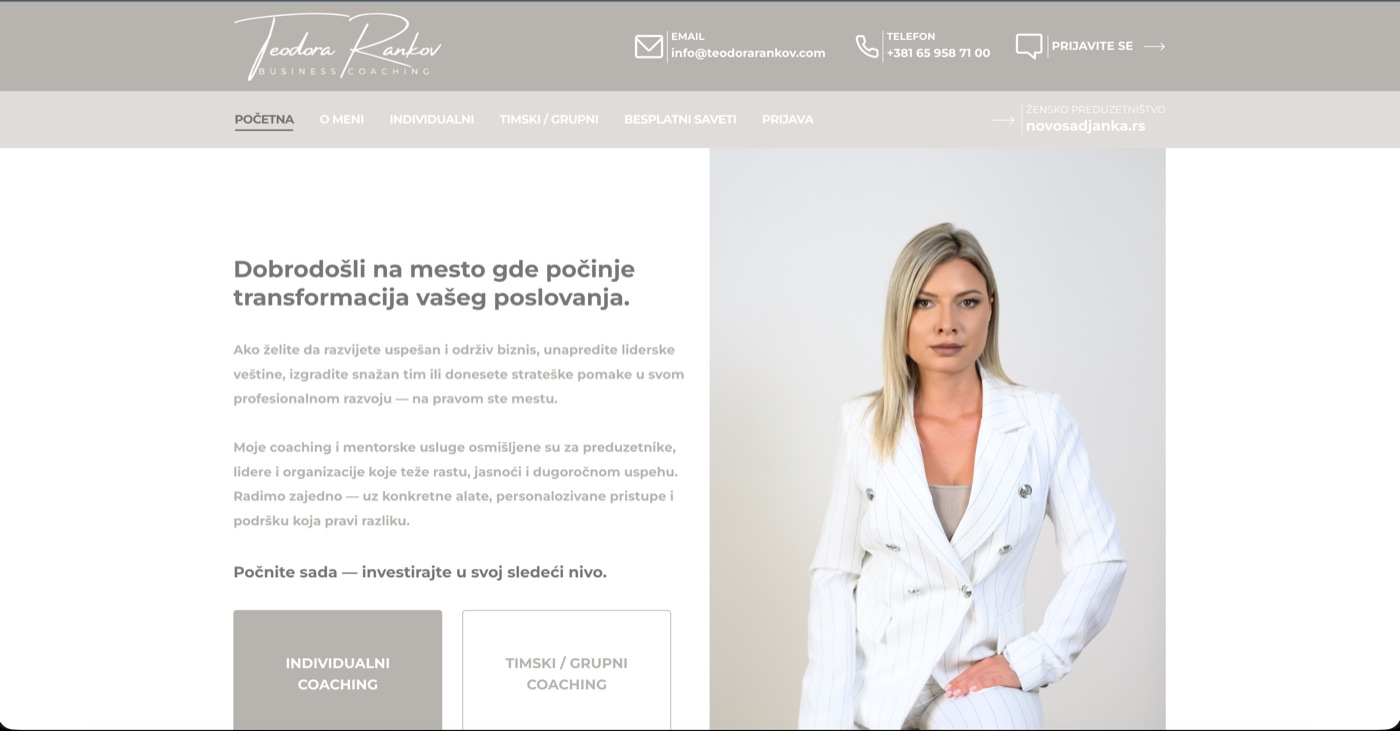 Snimak ekrana sajta Teodora Rankov Business Coaching